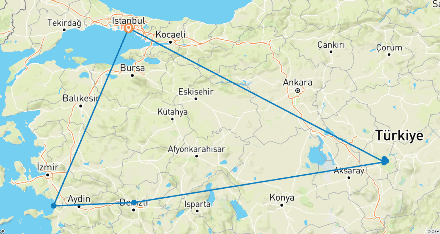 Mapa do percurso de Turquia para Amantes de Gatos: Uma Jornada de 8 Dias por Istambul, Éfeso e Capadócia com @TravelingCatsitter
