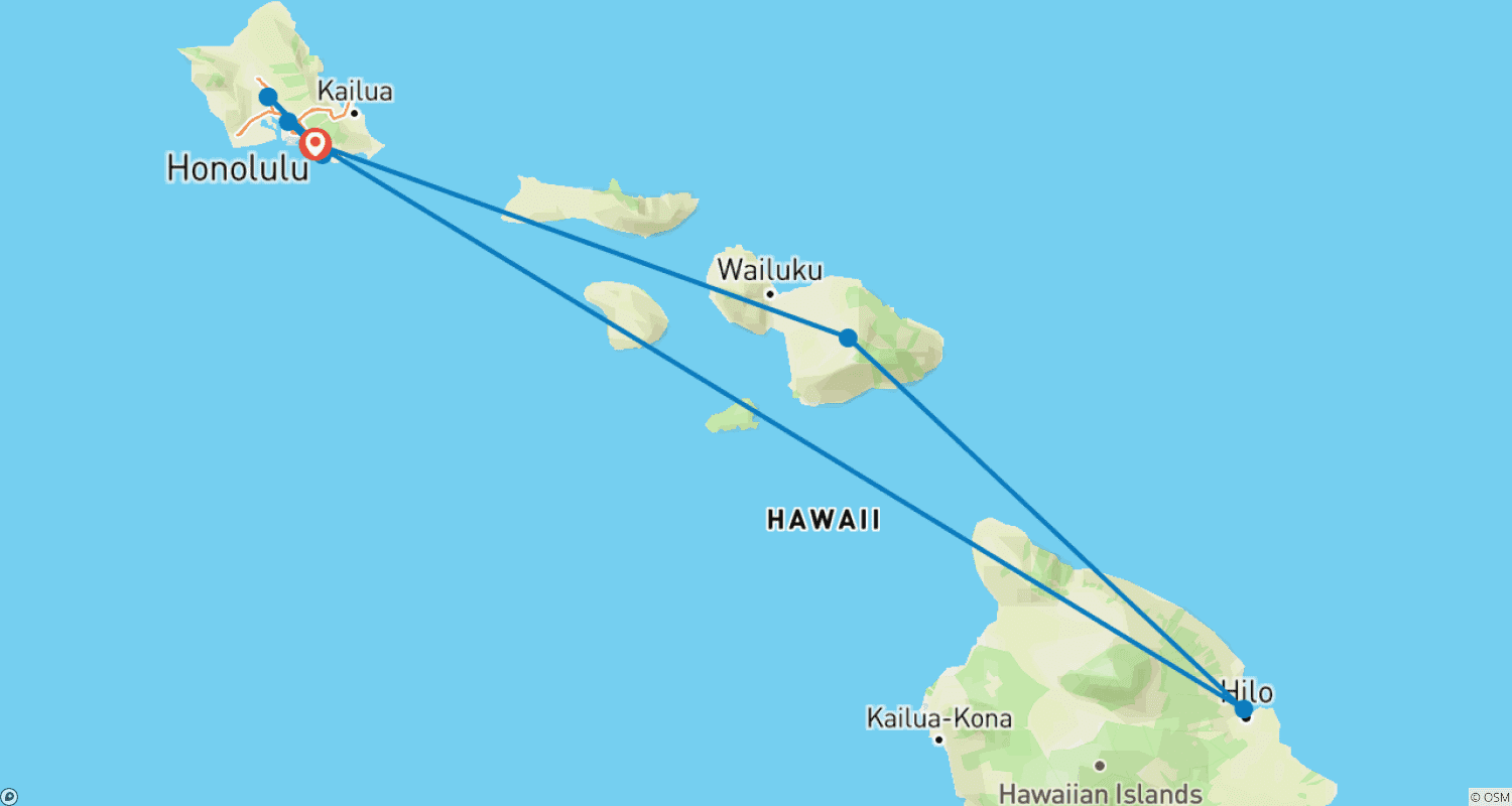 USA: Classic Hawaii - Oahu & Dream Island - 6 Daysのルートマップ