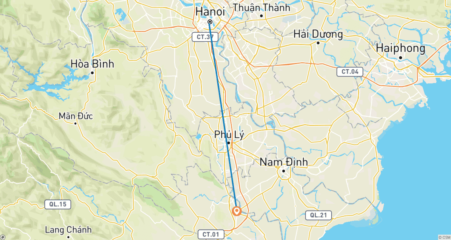 Hanoi: 2-Day Ninh Binh Highlights - Jeep Countryside Tourのルートマップ