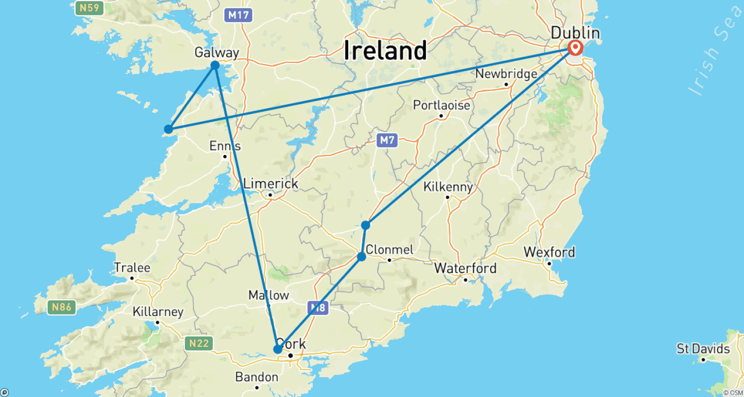 Ireland in 5 Days: Dublin, Cliffs of Moher & Castle Trailsのルートマップ