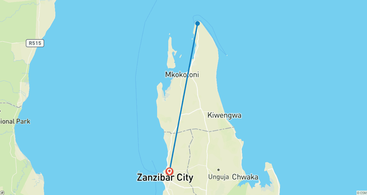 Zanzibar Adventure – Dolphins, Beaches & Island Lifeのルートマップ