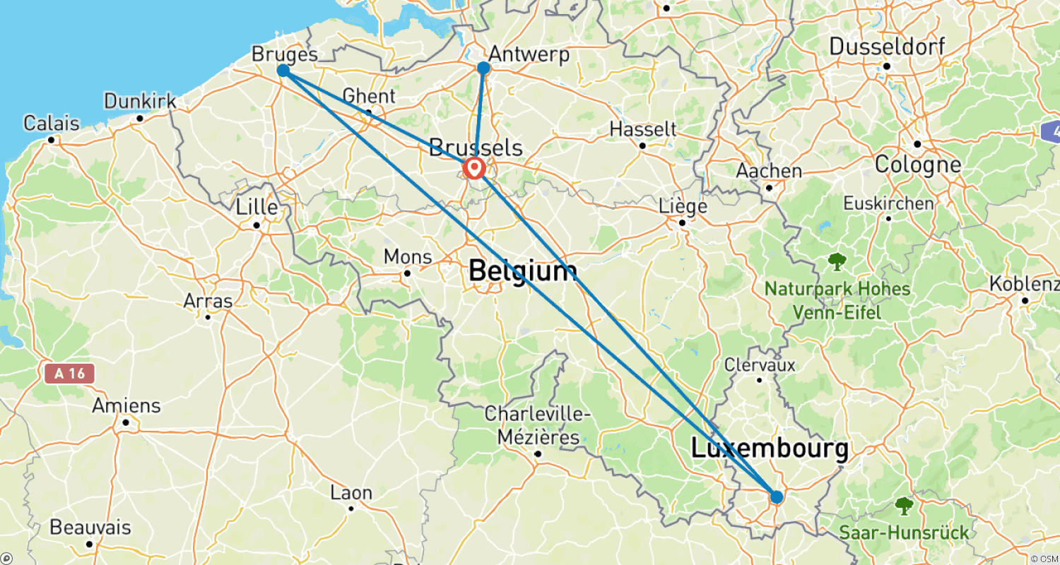 خريطة مسار 6 Days of Belgian Charm: Bruges, Ghent, Antwerp, Dinant & Luxembourg