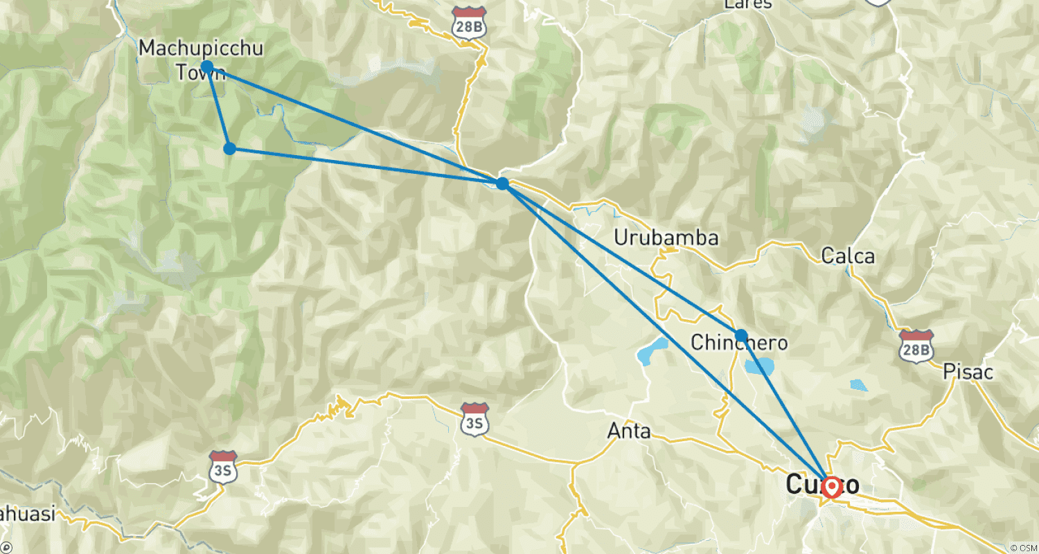 Mapa trasy: Cuda Andów: Machu Picchu, Sanktuarium Motyli - Tęczowa Góra quadem i Cusco – 7 dni