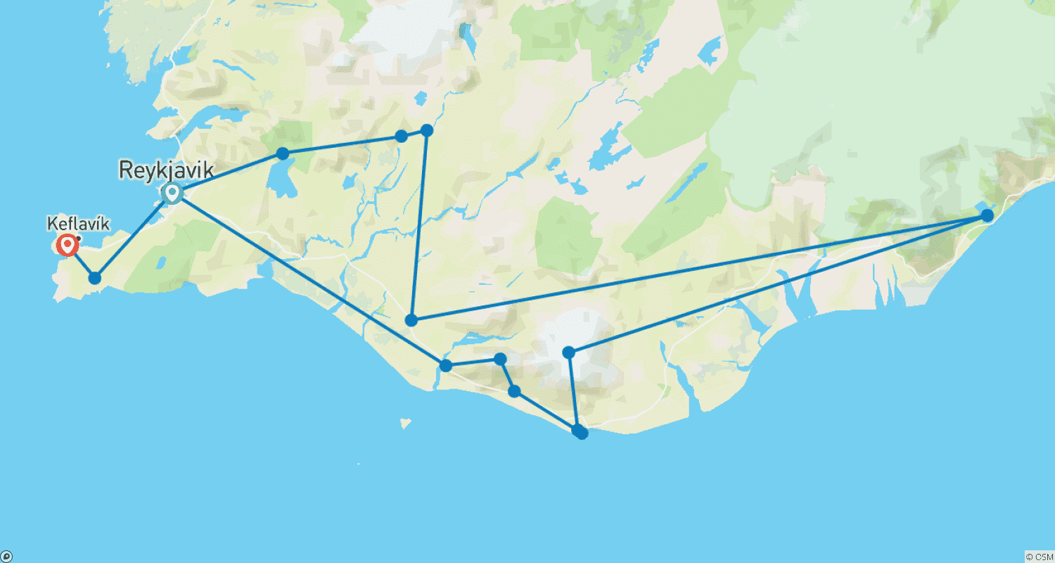 Mapa trasy: Islandia: Zorza Polarna