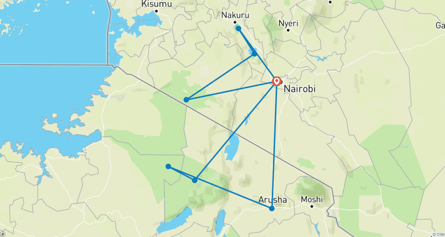 Mapa do percurso de Quênia e Tanzânia, o Componente