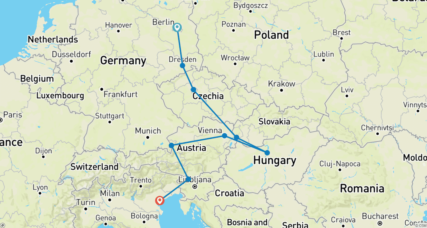 Mapa trasy: Berlin do Wenecji