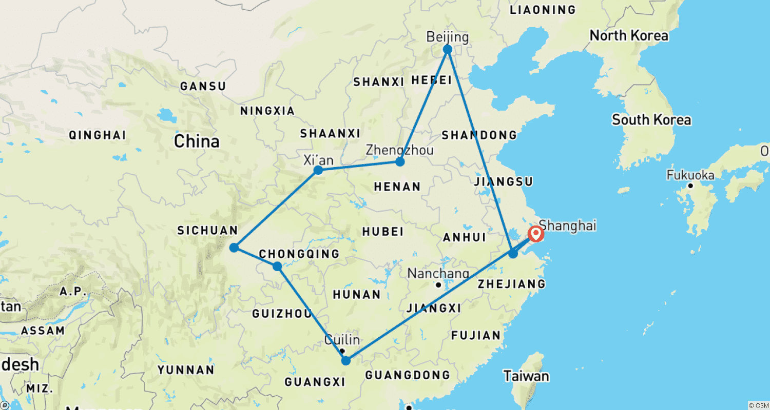 Mapa trasy: Shanghai Loop: Szanghaj, Pekin, Xi'an, Chengdu i więcej