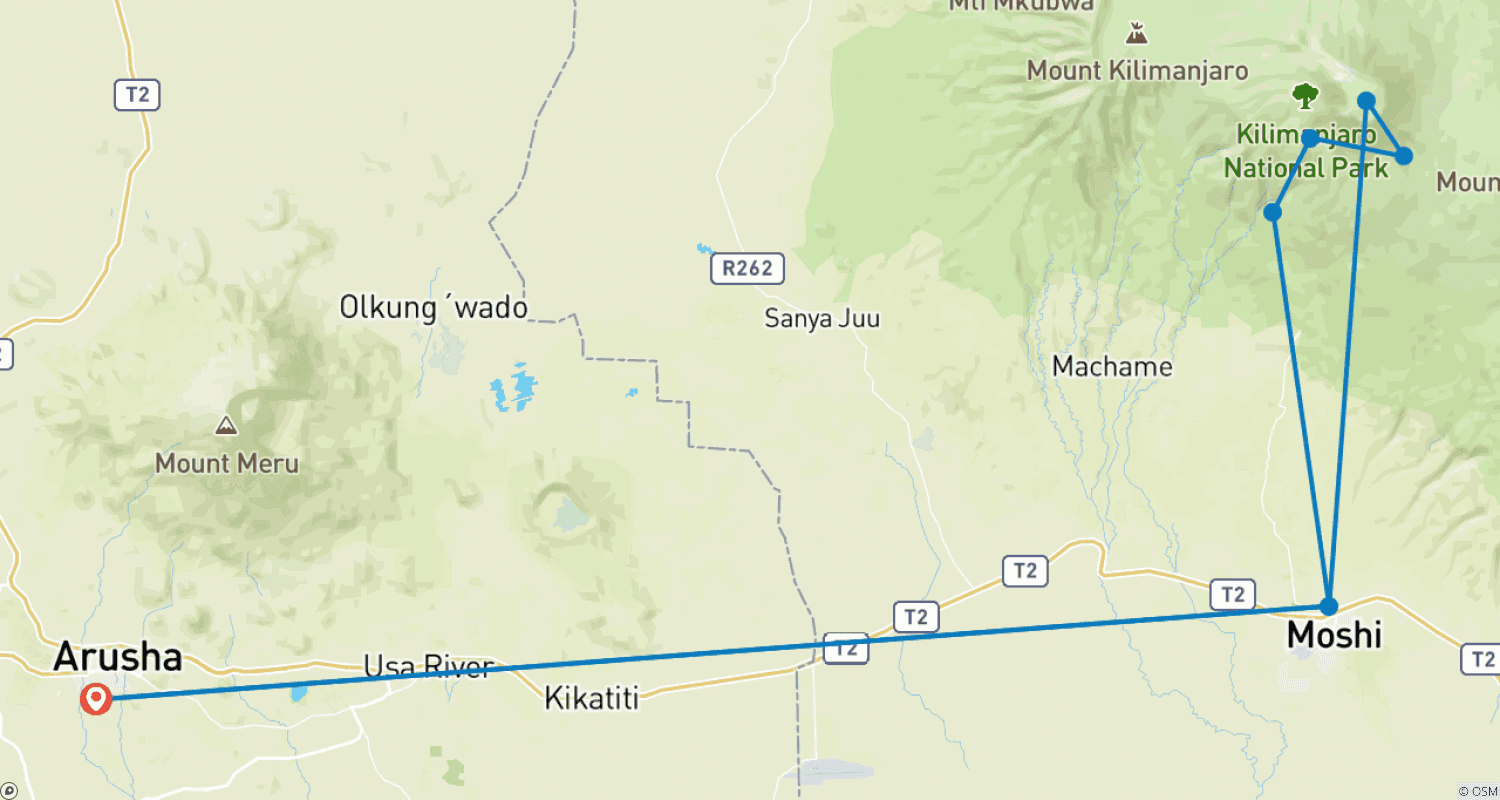 Mapa trasy: Wyprawa na Kilimandżaro: Szlak Umbwe