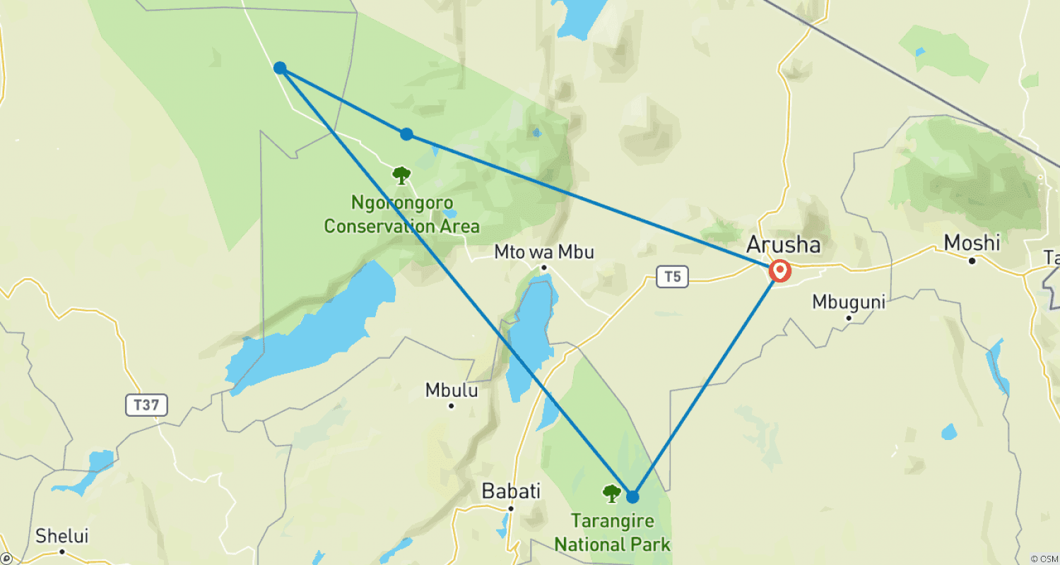 Mapa do percurso de A Grande Migração: Experiência de Safari na Travessia do Rio Mara
