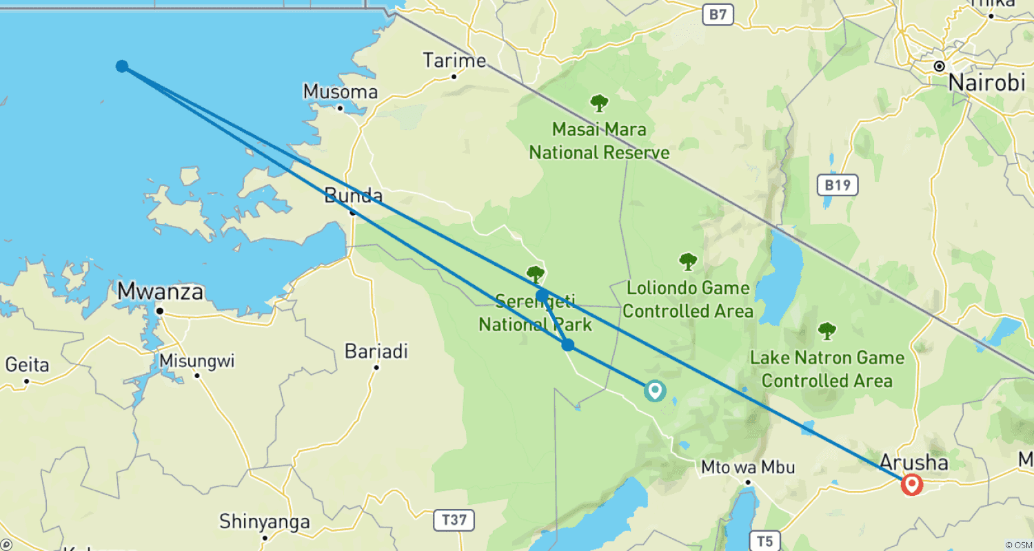 Mapa trasy: Rodzinne Safari Pełne Zabawy w Serengeti
