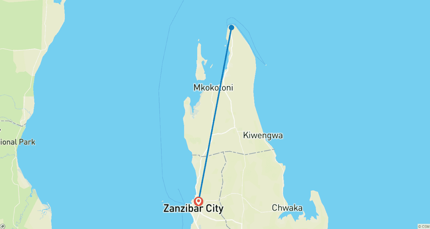 Mapa do percurso de Swahili Blue Nungwi