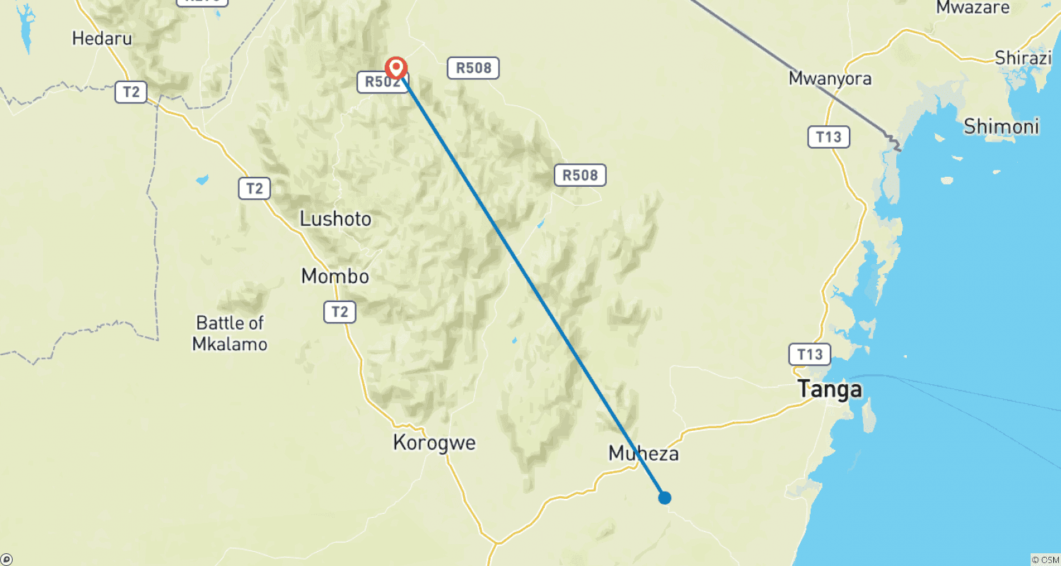 Mapa do percurso de Caminhada para Mtae Usambara