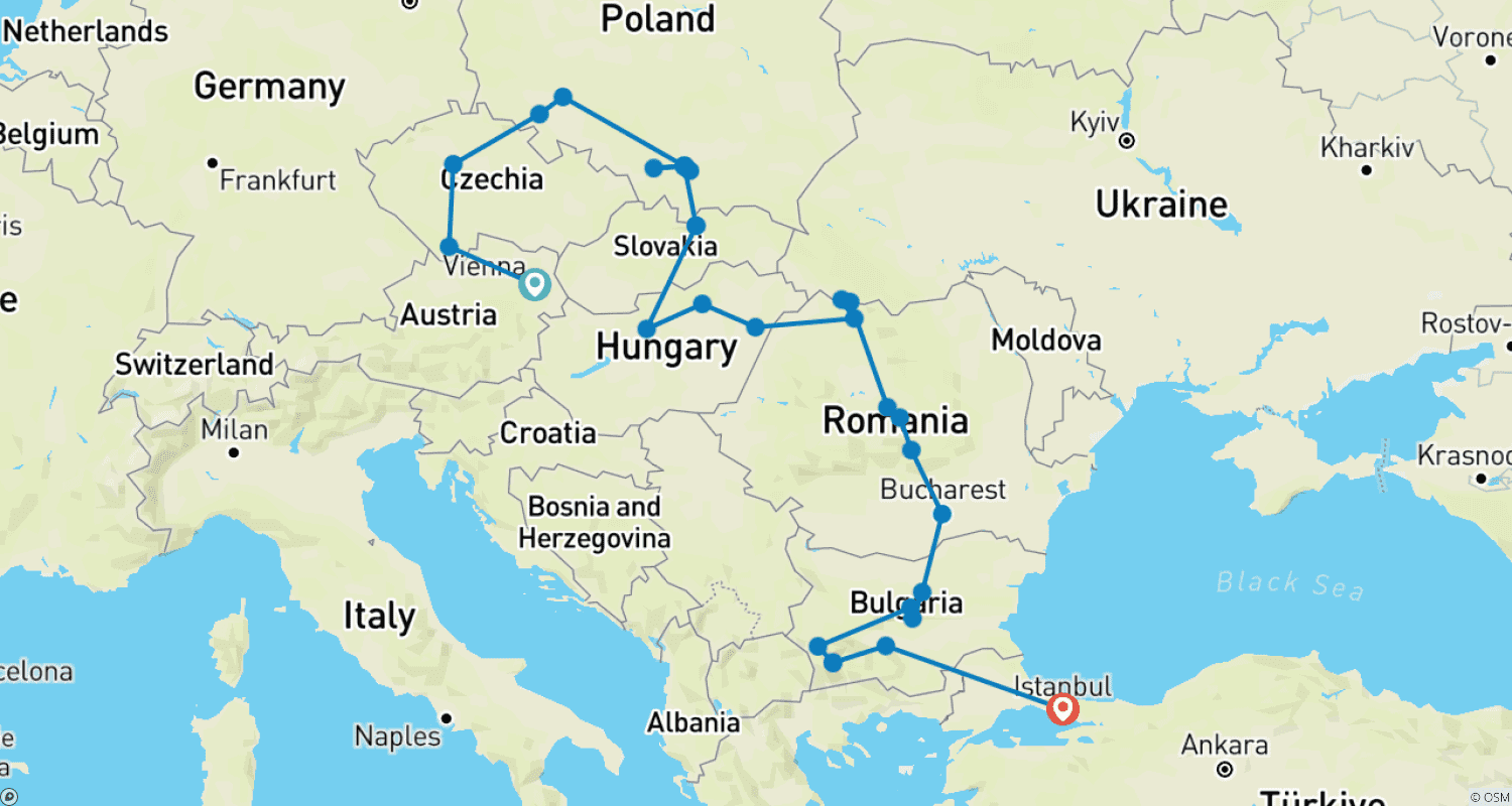 Mapa do percurso de O Melhor da Europa Oriental