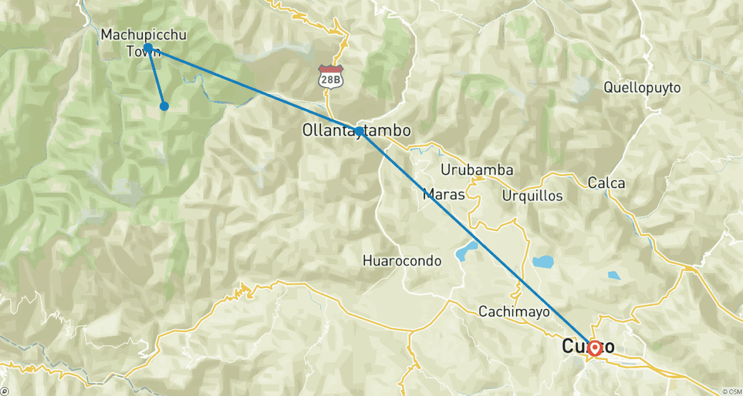 Mapa do percurso de Trilha Inca Expresso