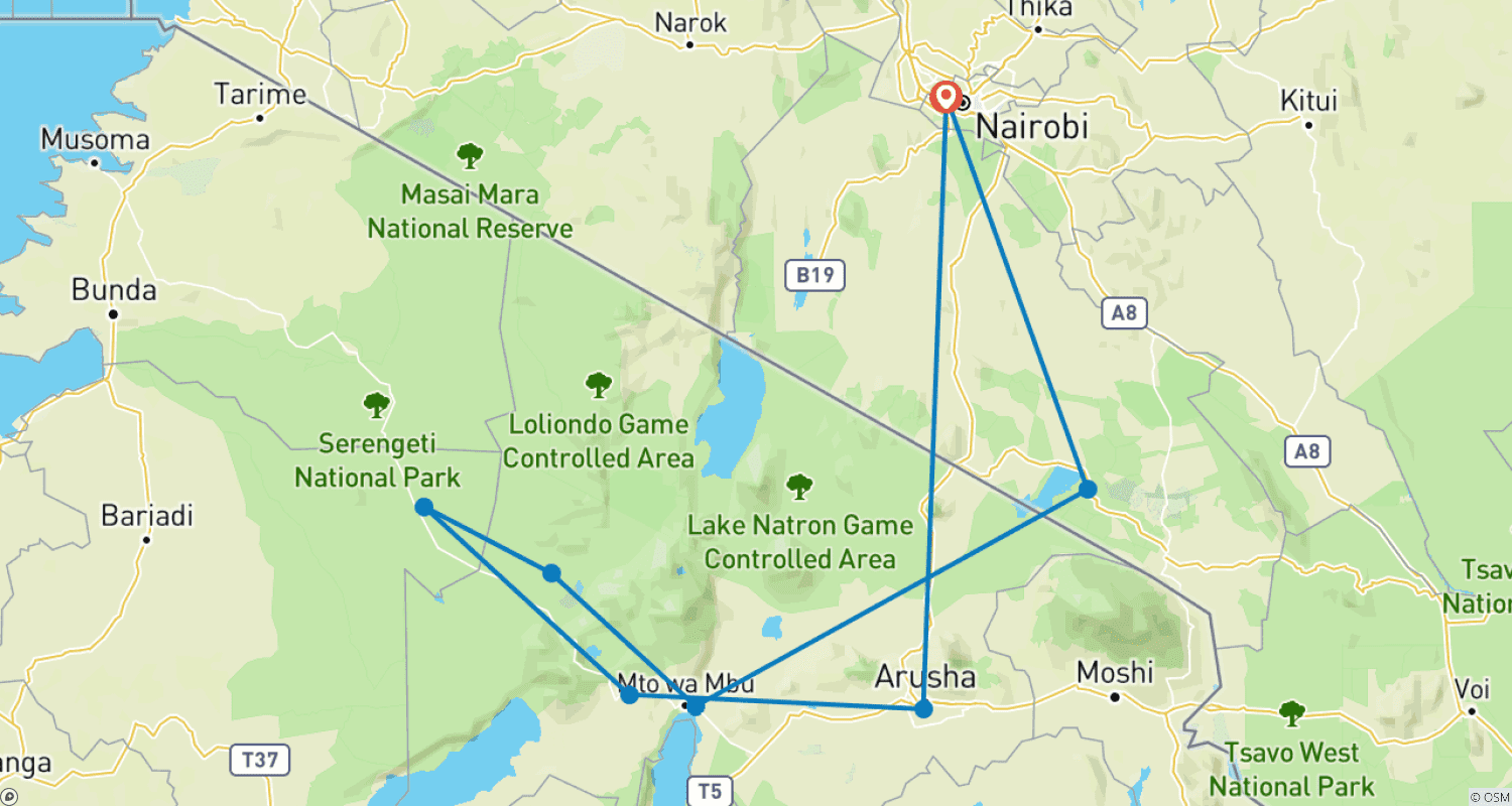 Mapa do percurso de Trilha do Serengeti