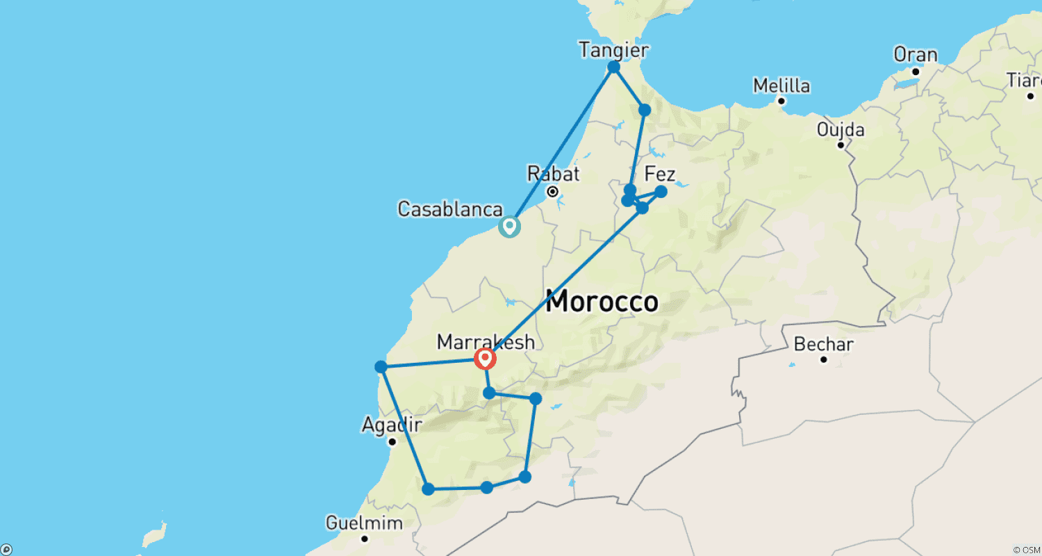 モロッコを巡る旅のルートマップ