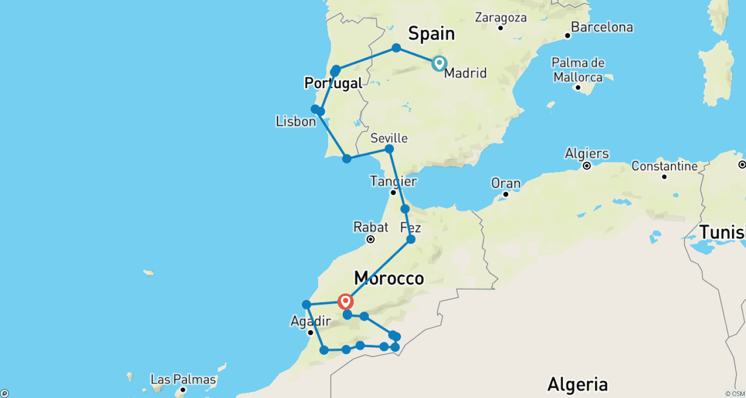 Mapa trasy: Hiszpania, Portugalia i Maroko