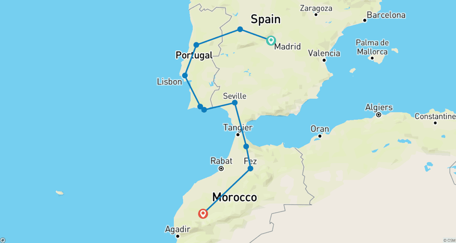 Mapa trasy: Madryt do Marrakeszu