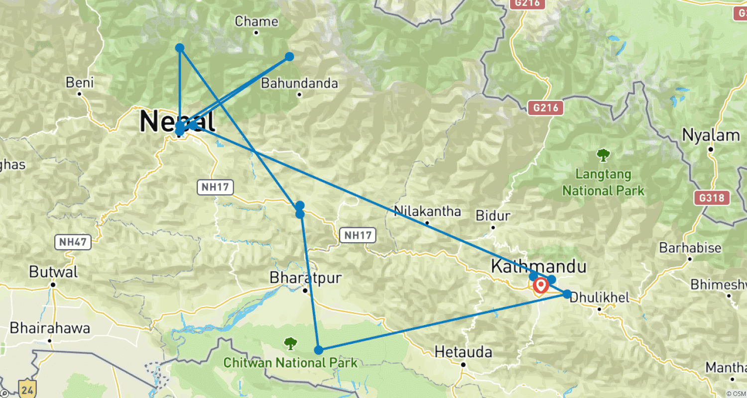 Mapa trasy: Klasyczny Nepal