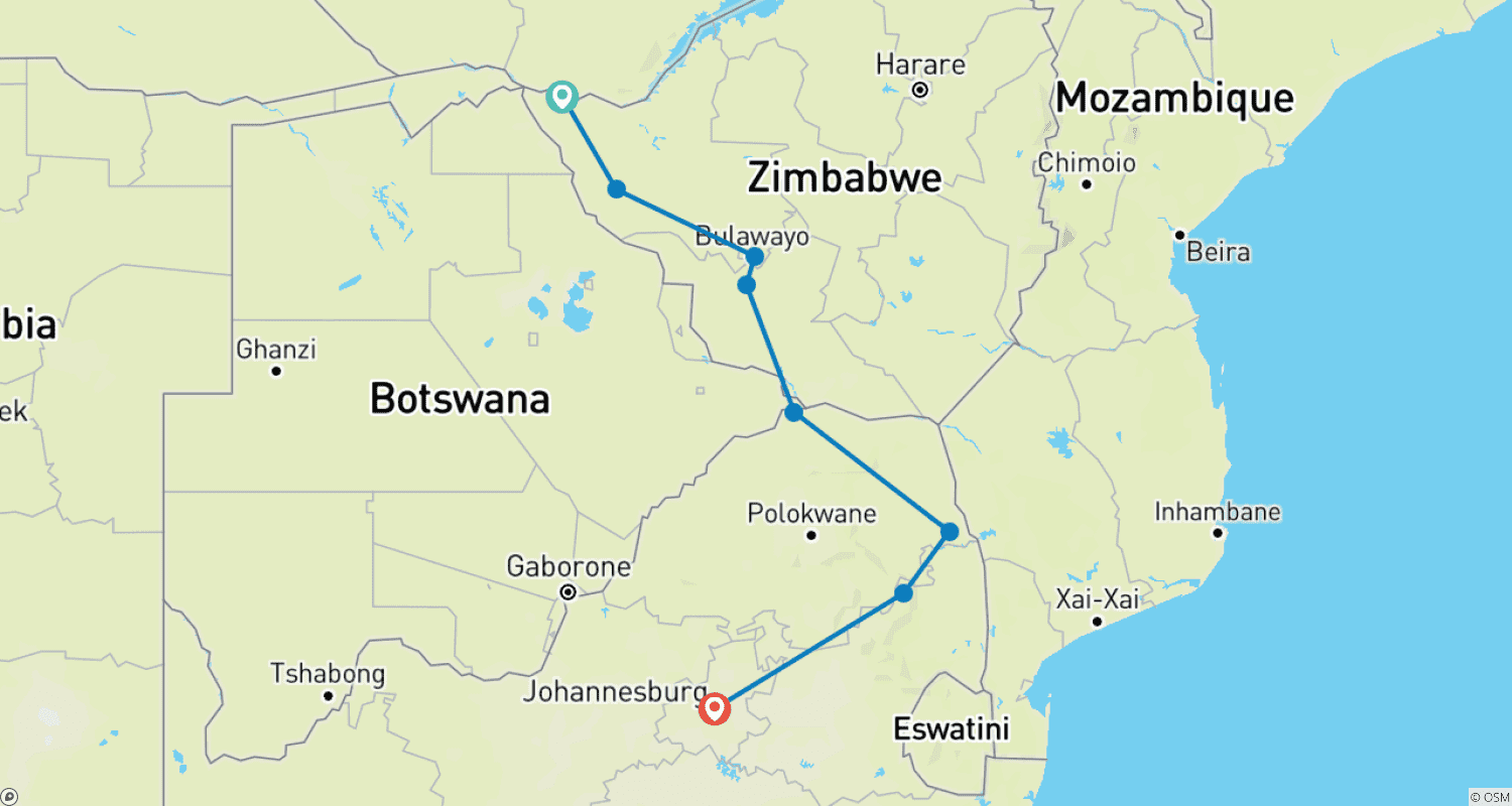 Mapa trasy: Safari po Afryce Południowej