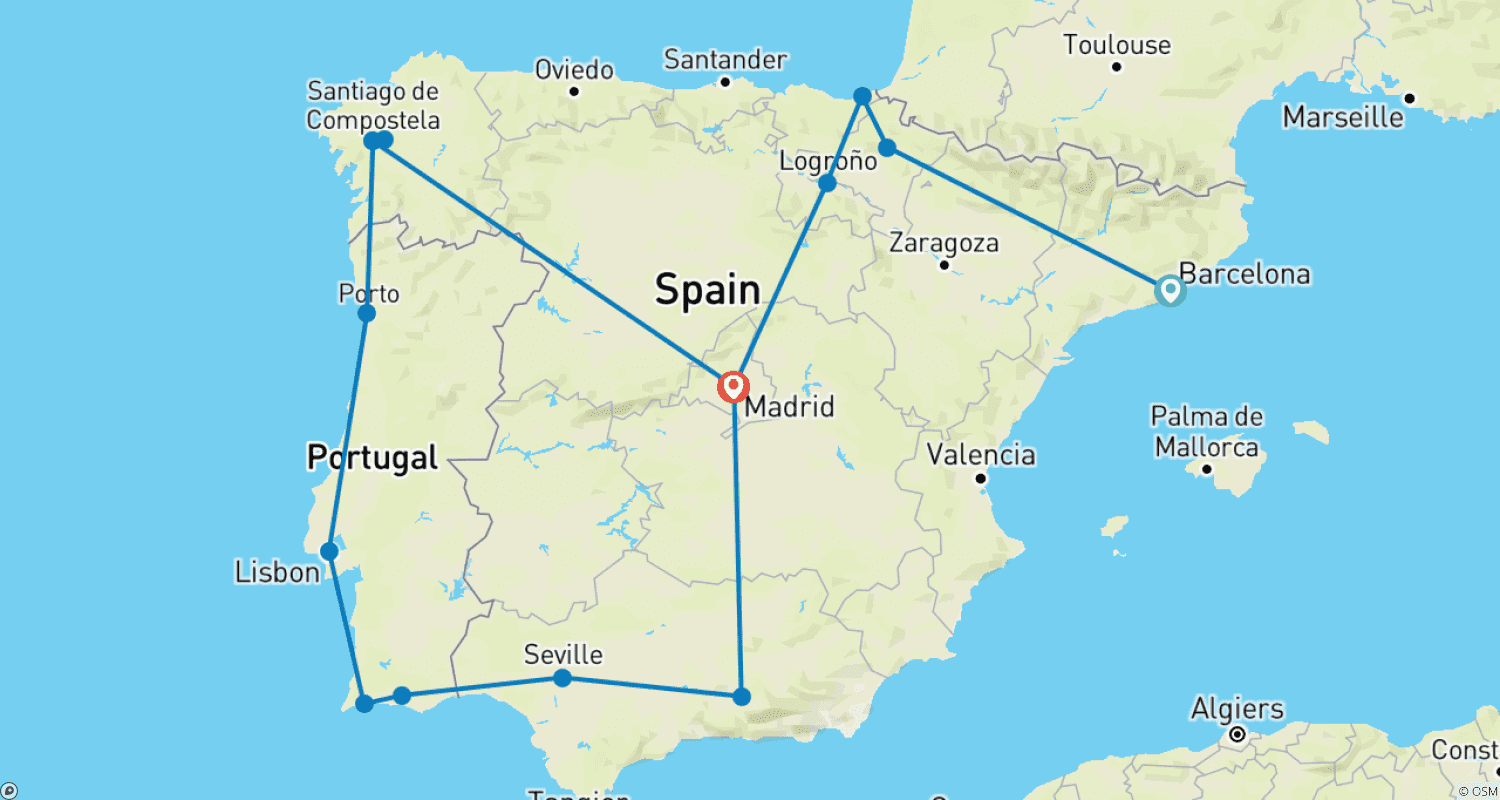 Mapa do percurso de Espanha e Portugal Clássicos