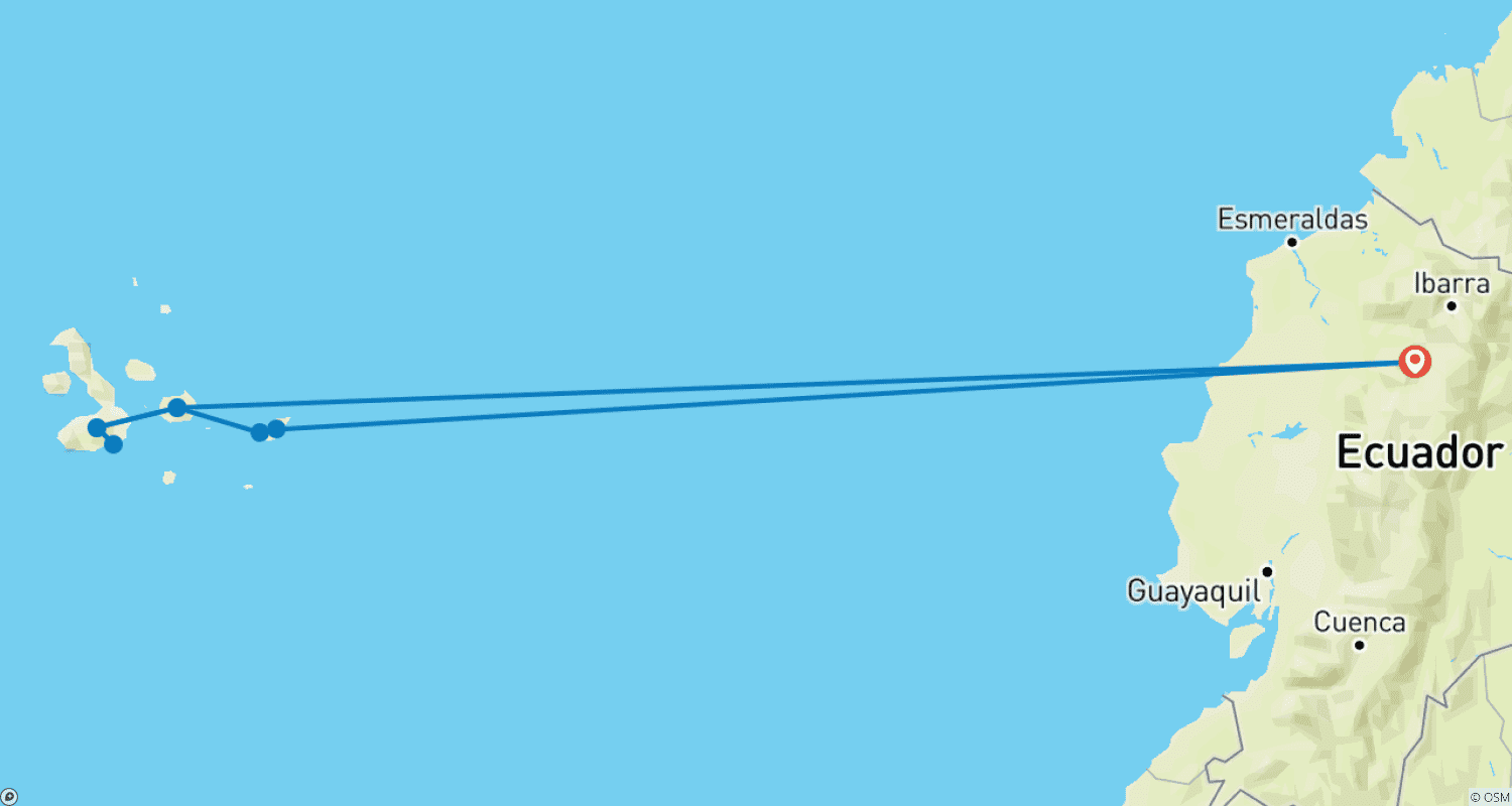 Mapa do percurso de Descoberta de Galápagos