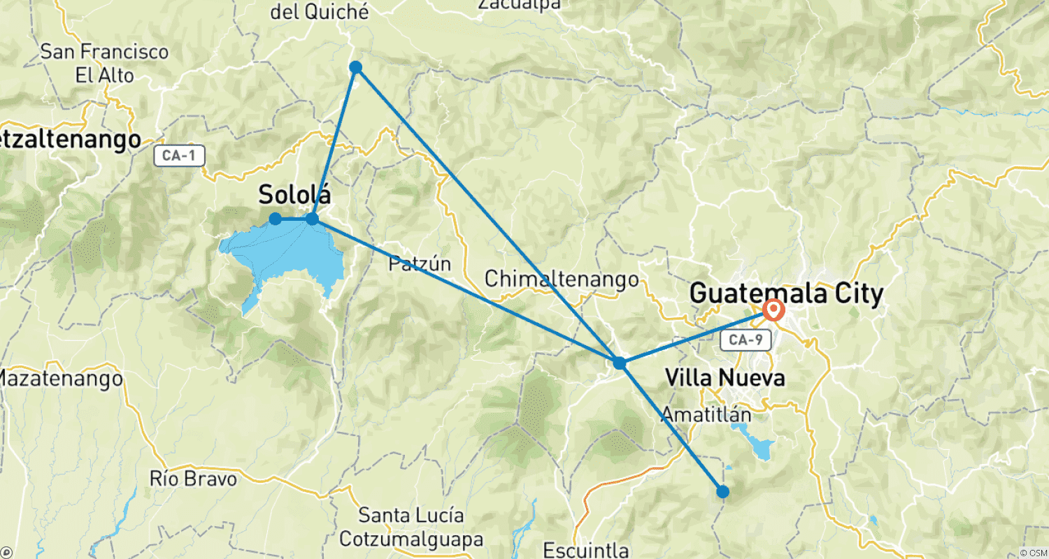 Mapa trasy: 7D/6N Niesamowita wycieczka po Gwatemali
