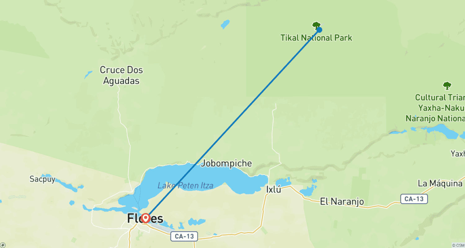 Mapa trasy: Z Flores: Wycieczka z przewodnikiem do ruin Tikal