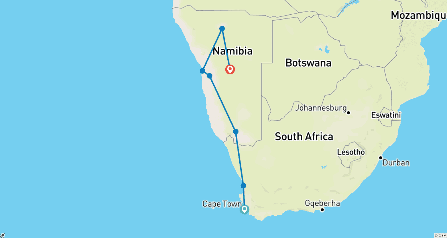 Mapa trasy: Przygoda Cape i Namibia