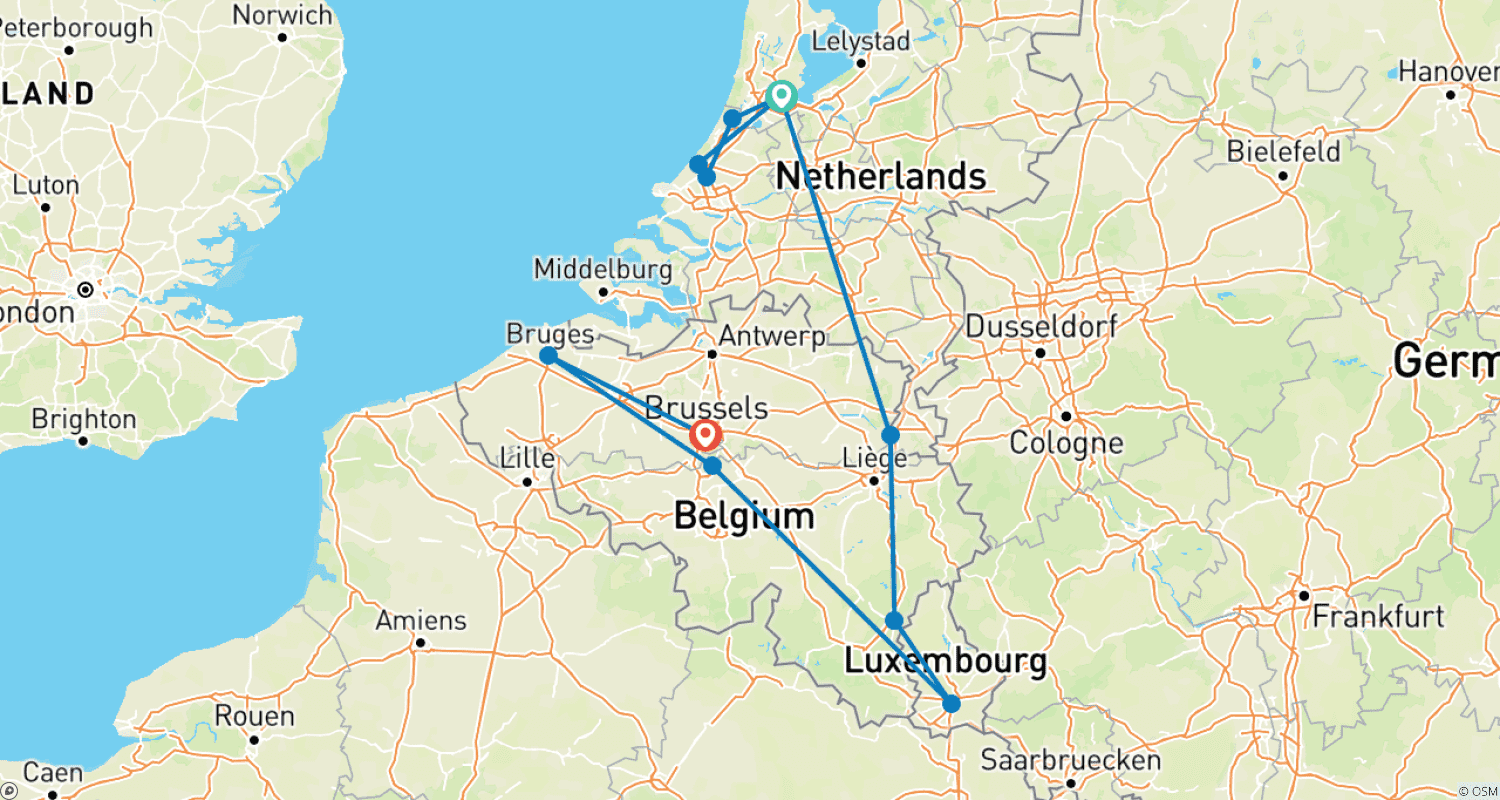 Mapa trasy: Holandia, Luksemburg i Belgia