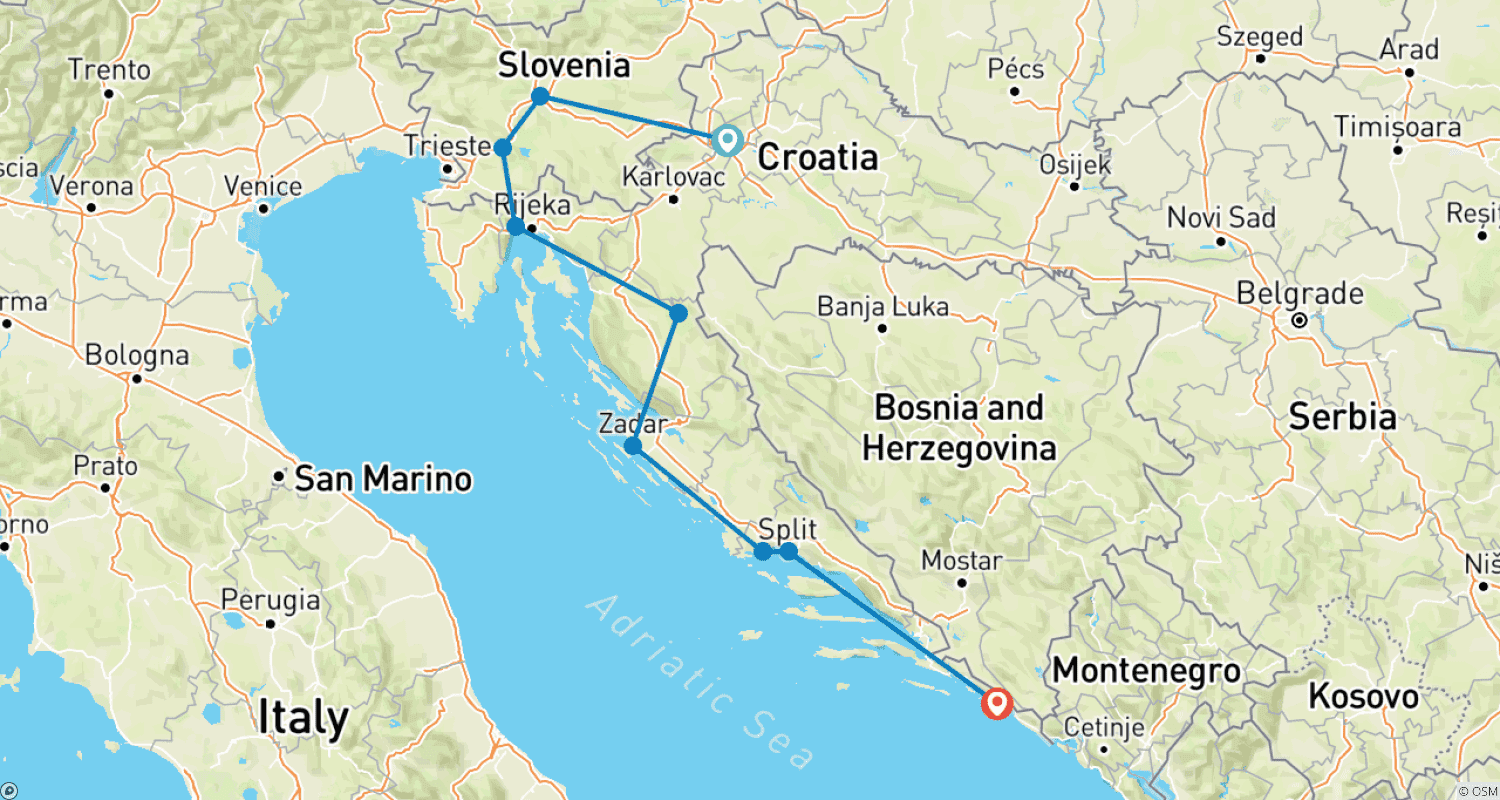 Mapa trasy: Chorwacja
