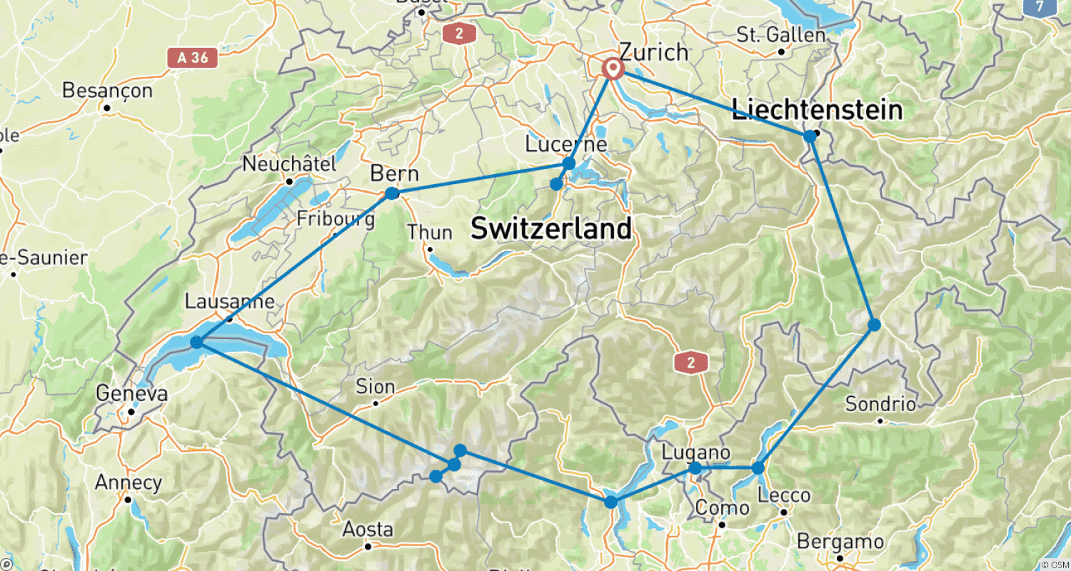 Mapa do percurso de O Melhor da Suíça