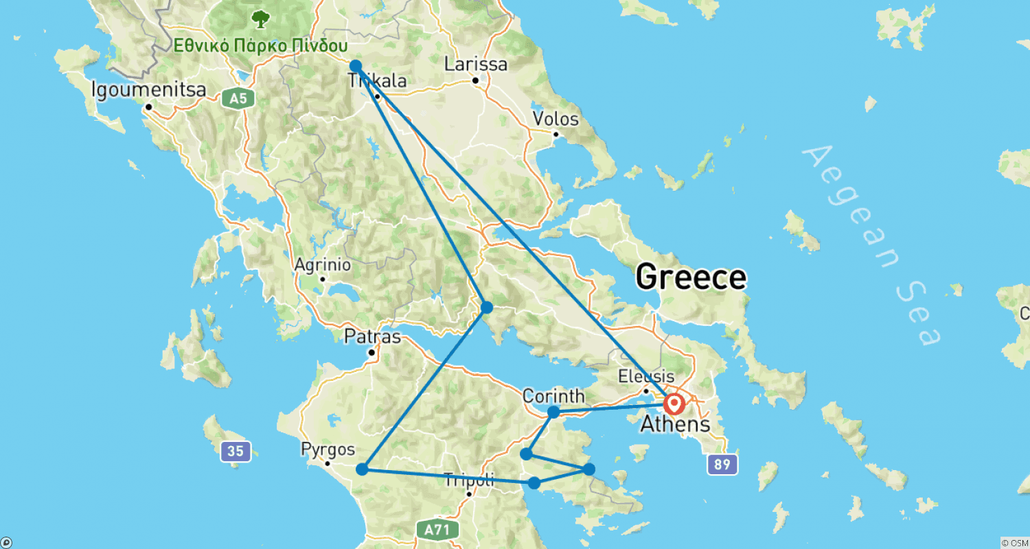 Mapa do percurso de Grécia Clássica