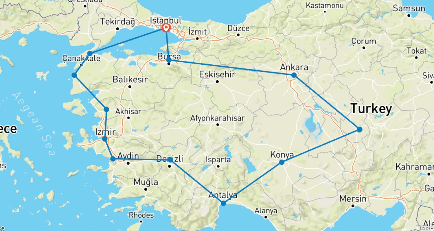 Mapa do percurso de Delícia Turca
