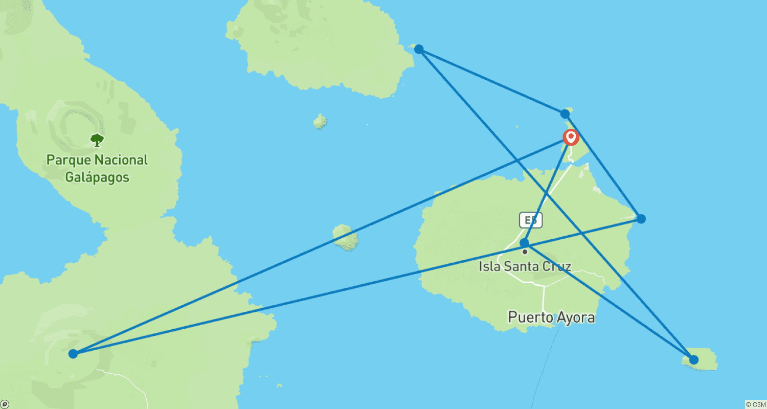 Mapa do percurso de Excursão Terrestre Incrível de 5 Dias em Galápagos visitando 3 Ilhas