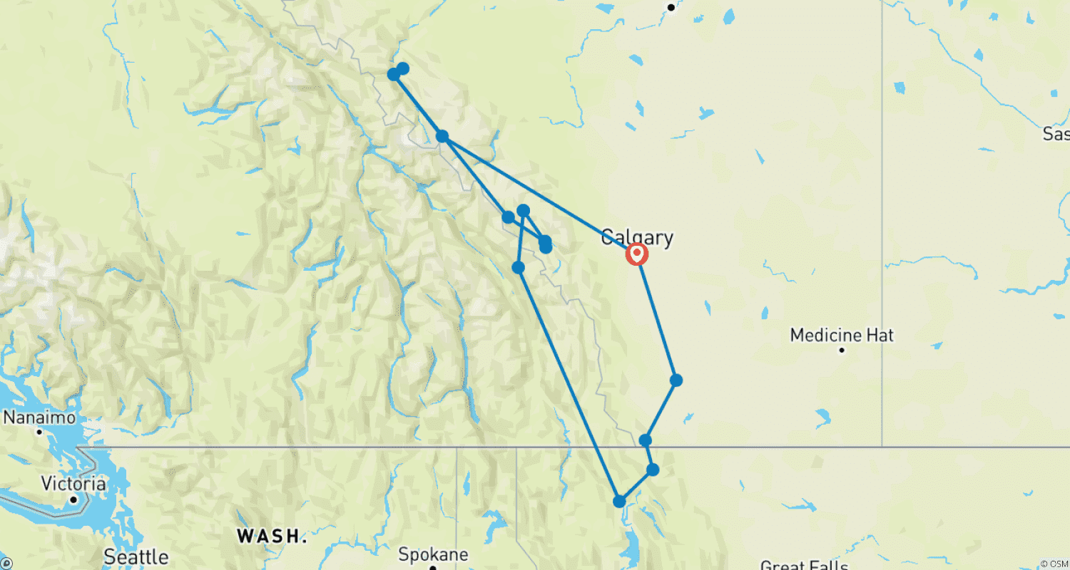 Mapa trasy: Park Narodowy Glacier i Kanadyjskie Góry Skaliste z Calgary Stampede