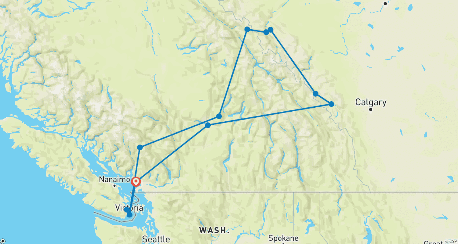 خريطة مسار روح جبال روكي مع Rocky Mountaineer