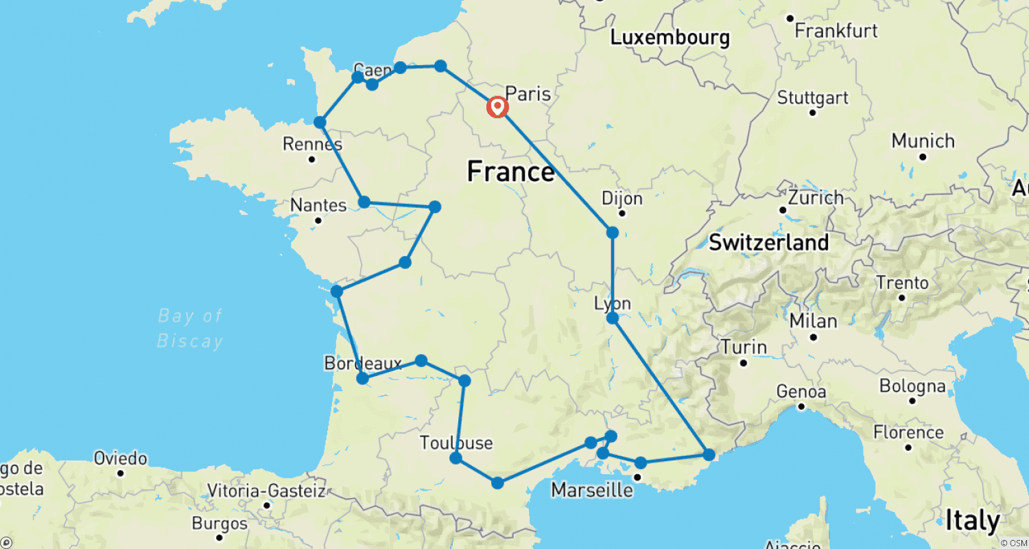 Mapa do percurso de Grande Tour da França