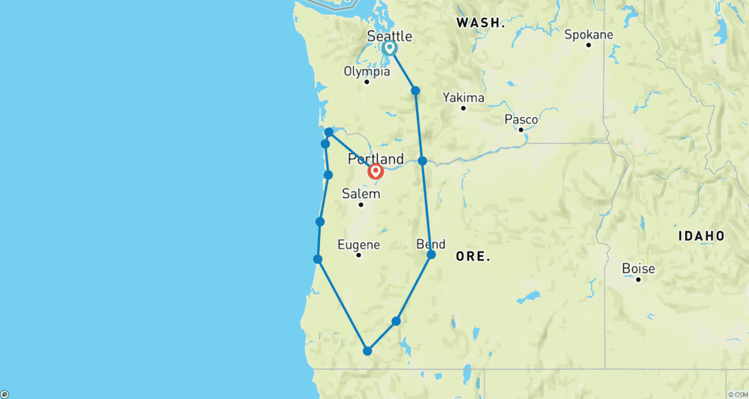 Mapa do percurso de Explorando o Noroeste do Pacífico