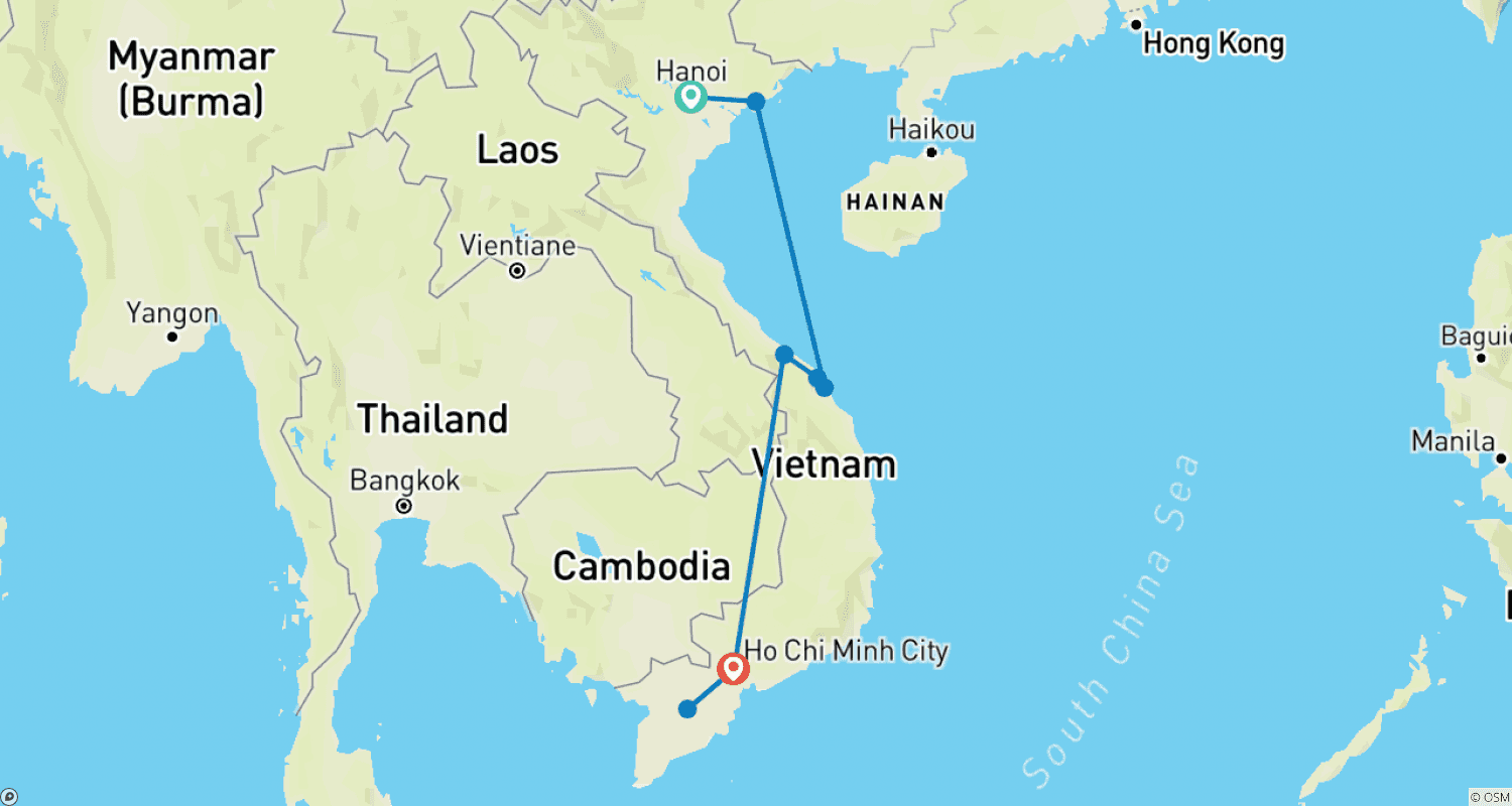 Mapa do percurso de Simplesmente Vietnã