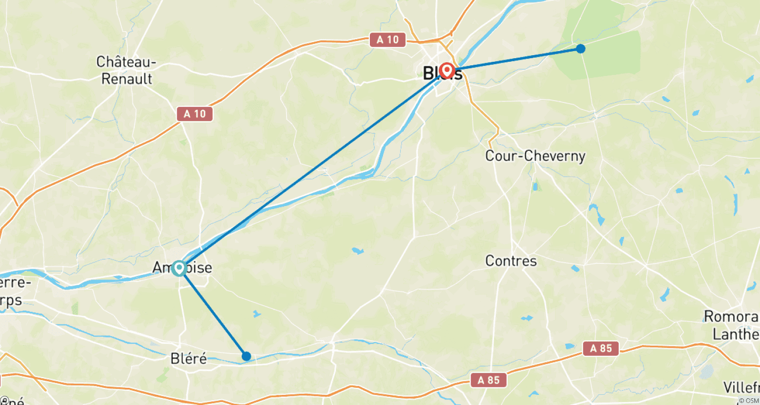 Mapa do percurso de Castelos do Vale do Loire - De Amboise a Blois