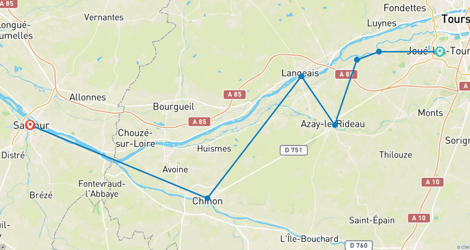 Mapa trasy: Sekretne zamki i wina Doliny Loary