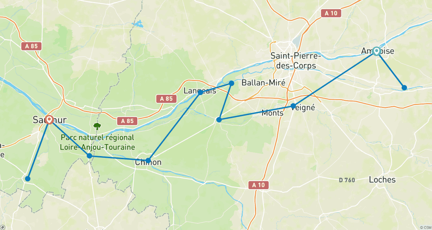 Mapa do percurso de Vale do Loire: Castelos de Luxo