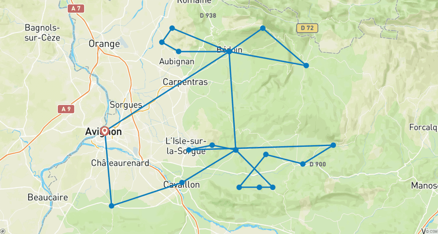 Mapa trasy: Mont Ventoux i Luberon