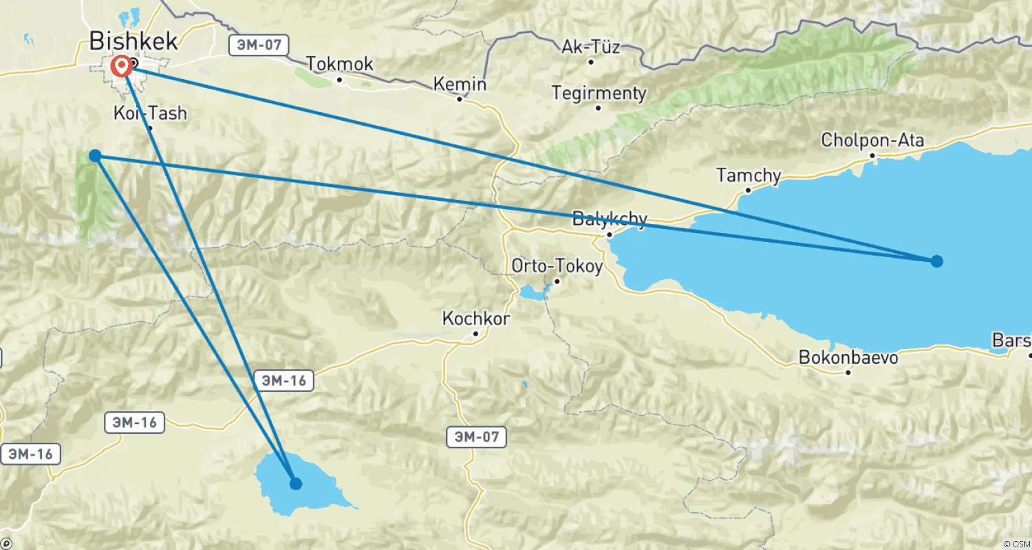 Mapa do percurso de De Bishkek a Bishkek (15 Dias)