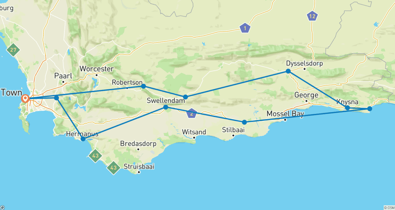 Mapa do percurso de Rota Jardim, Safari e Região dos Vinhos