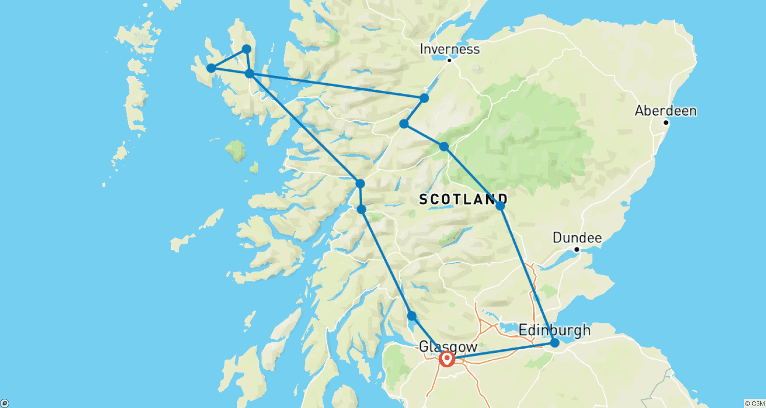 Mapa do percurso de Skye, The Highlands & Loch Ness - from Glasgow