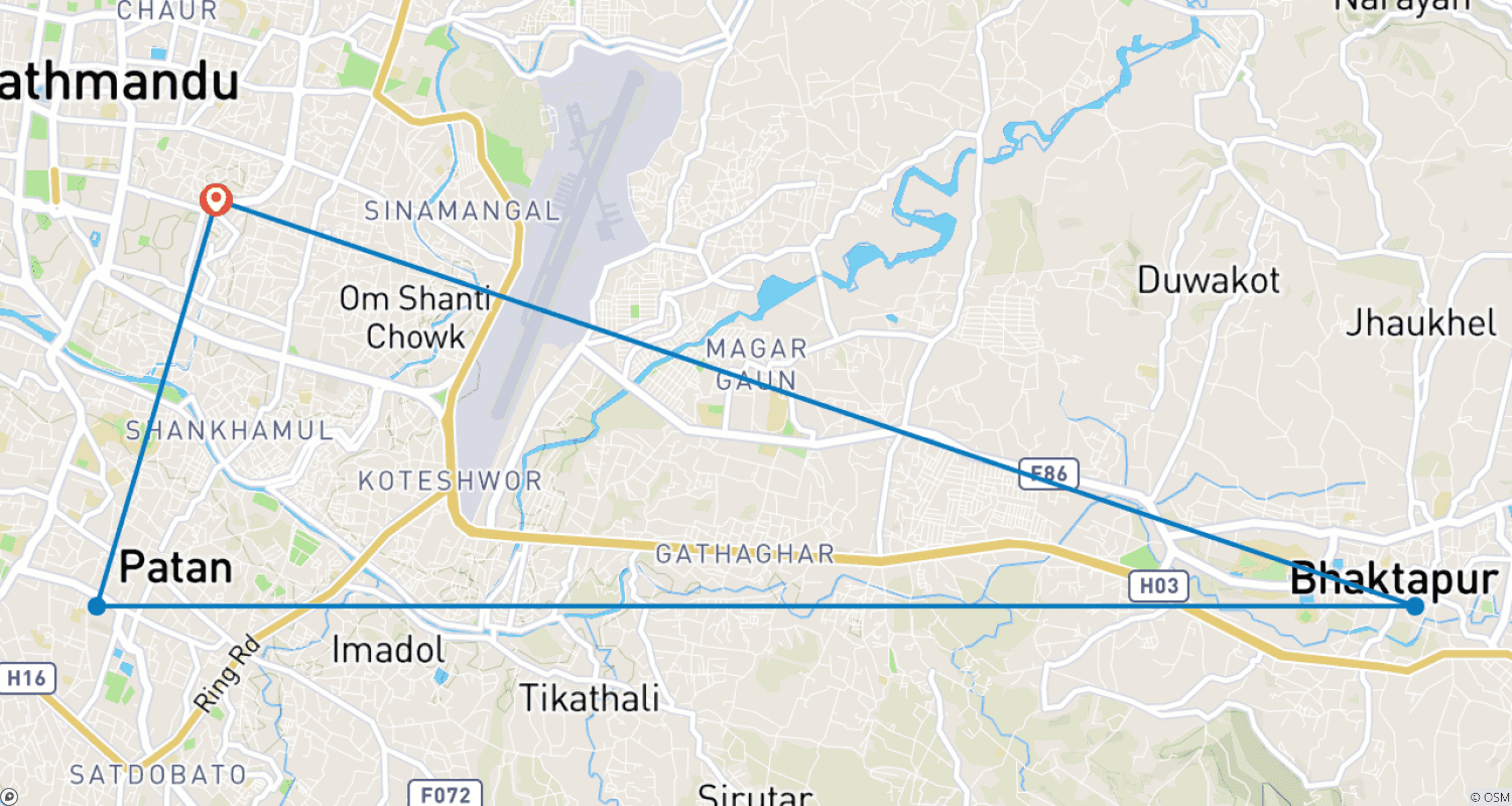 Mapa trasy: Jednodniowe wycieczki po Dolinie Katmandu