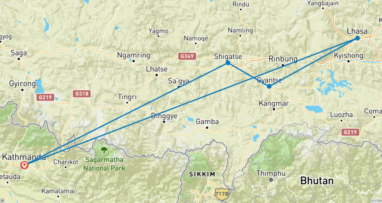 Mapa trasy: Wycieczka po Tybecie Mandala
