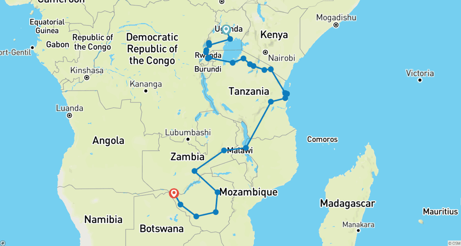 Mapa do percurso de Rios da África